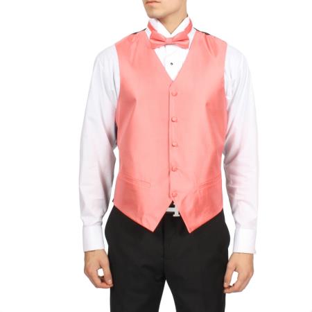 Mensusa Products Men's Pink Coral ~ Peach Solid 4-Piece Vest Set