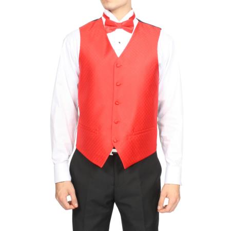 Mensusa Products Men's Candy Red Diamond Pattern 4-Piece Vest Set