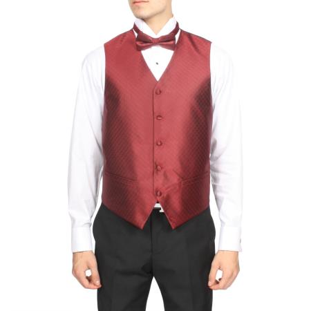 Mensusa Products Men's Burgundy ~ Maroon ~ Wine Color Red Diamond Pattern 4-Piece Vest Set