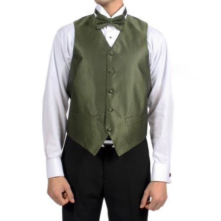 Mensusa Products Men's Olive Green Diamond Pattern 4-Piece Vest Set