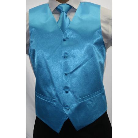 Mensusa Products Men's Shiny turquoise ~ Light Blue Colored Microfiber 3-Piece Vest