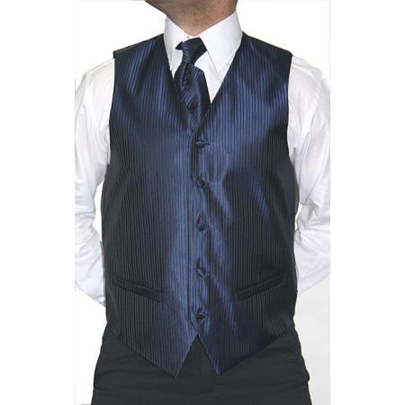 Mensusa Products Men's 4-Piece Vest Tie Accessory Set Blue/Black