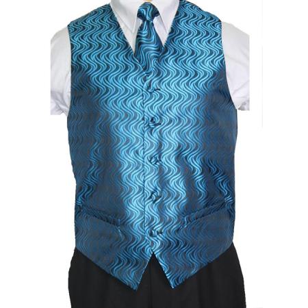 Mensusa Products Men's Blue/Black Vest Tie 4-Piece Accessory Set