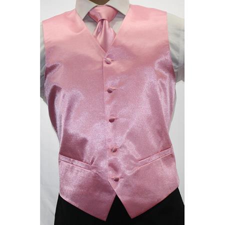 Mensusa Products Men's Shiny Pink Microfiber 3-Piece Vest