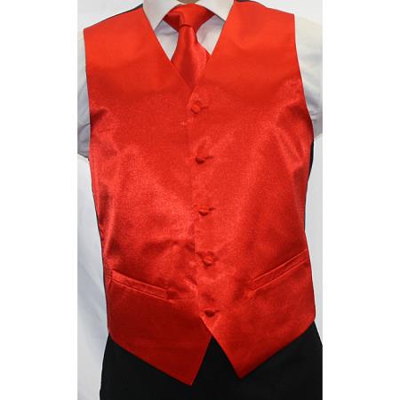 Mensusa Products Men's Shiny Red Microfiber 3-Piece Vest
