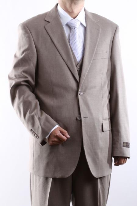 Mensusa Products Mens 2 Button Tan Tonal 3 Pieces Vested Dress Suit