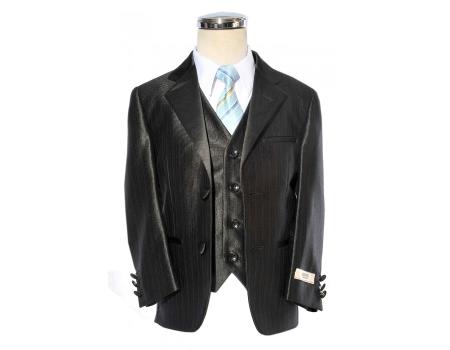 Mensusa Products Men's Two Button Boy's Classic Fit Suit Black