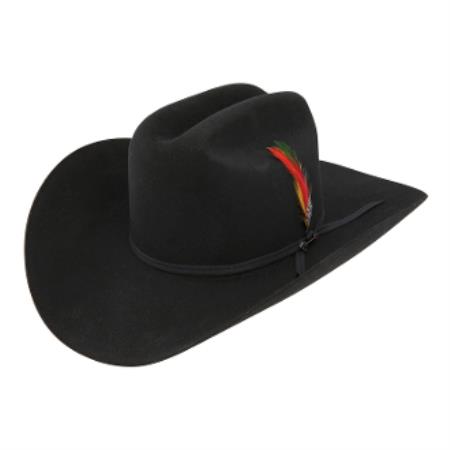 Mensusa Products Stetson cowboy hat-Stetson Hats_ 4x Rancher Classic Felt Cowboy Hat w-Feather Black Felt