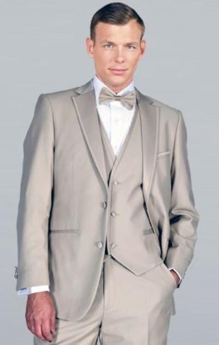 Mensusa Products Tuxedo Beige ~ Tan Framed Notch Lapel With Vest Microfiber Wedding