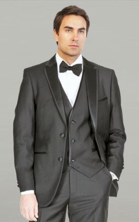 Mensusa Products Tuxedo Black Framed Notch Lapel With Vest Microfiber Tuxedos