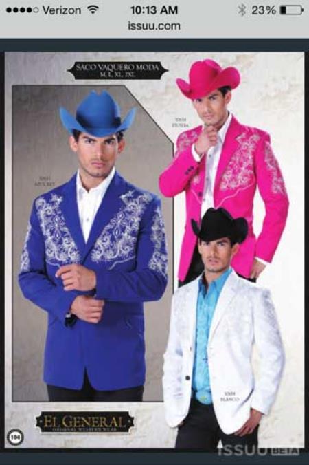 Mensusa Products Western Cowboy Mens Blazer Sport Coat 2 Button Royal Blue,Pink & White