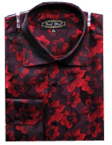 Mensusa Products Men's Fancy Shirts Red(100% Polyester) Flashy Shiny Satin Silky Touch