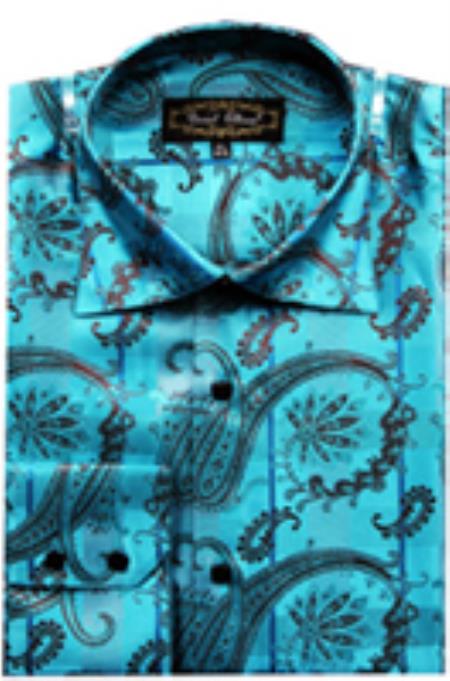 Mensusa Products Men's Fancy Shirts Blue (100% Polyester) Flashy Shiny Satin Silky Touch