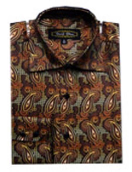 Mensusa Products Men's Fancy Shirts Brown (100% Polyester) Flashy Shiny Satin Silky Touch