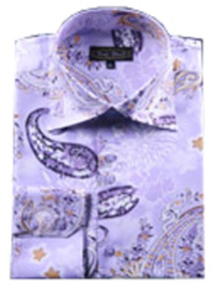 Mensusa Products Men's Fancy Shirts Purple (100% Polyester) Flashy Shiny Satin Silky Touch