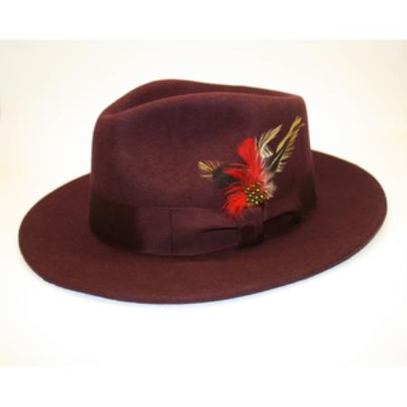 Mensusa Products Men's Burgundy Wool Fedora Hat