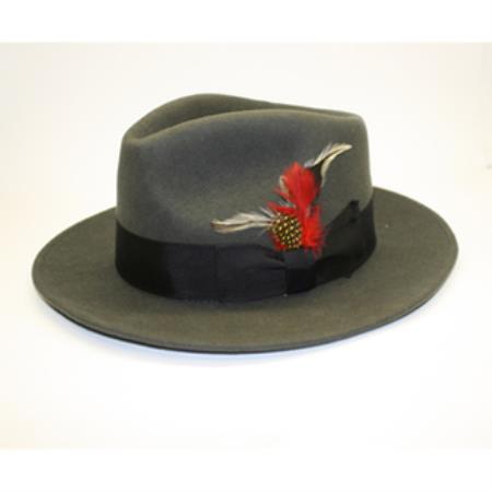 Mensusa Products Men's Charcoal 100 Percent Wool Fedora Hat