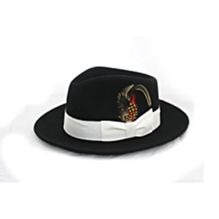 Mensusa Products Men's Black Wool White Banded Fedora Hat