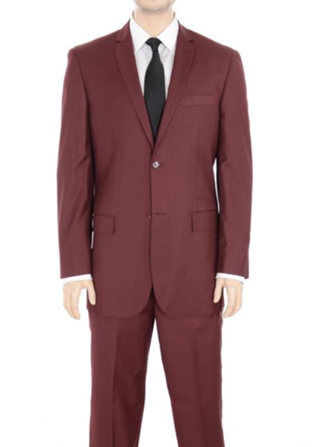 Mensusa Products Two Button Suit Solid Burgundy Red