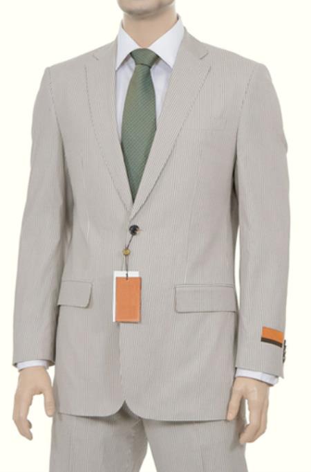 Mensusa Products White Tan Striped Seersucker Style Spring Summer Weight Cotton Suit