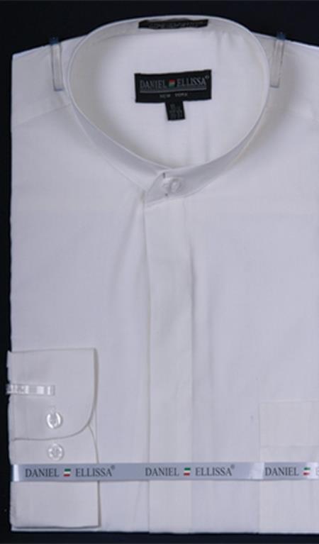 Mensusa Products Men's Banded Collar Dress Shirt Ivory