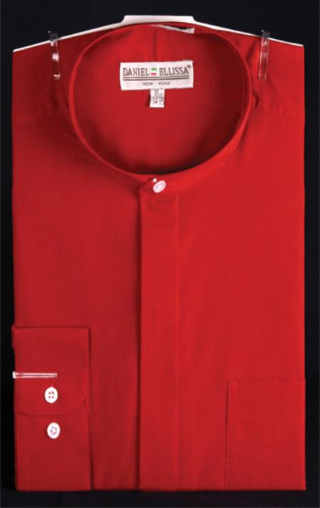 Mensusa Products Men's Banded Collar Dress Shirt Burgundy