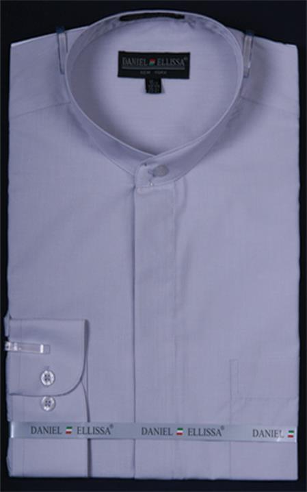 Mensusa Products Men's Banded Collar Dress Shirt Silver