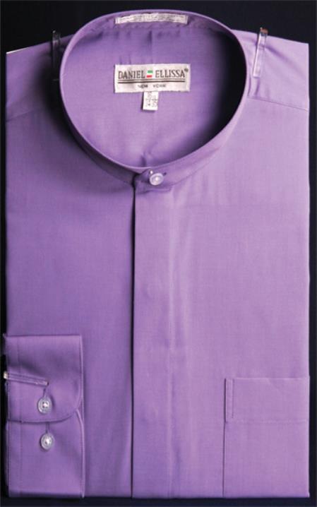 Mensusa Products Men's Banded Collar dress shirts without collars Mandarin Lavender