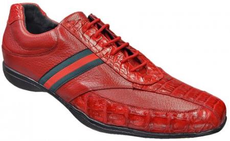 Mensusa Products Made In Italy Designer Mauri Los Altos Red Genuine Crocodile Belly W/Deer Casual Shoes