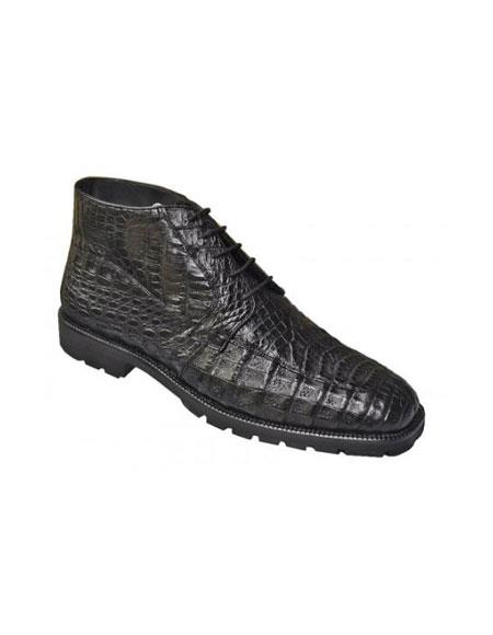 Mensusa Products Made In Italy Designer Mauri Los Altos Black All-Over Genuine Crocodile Ankle Boots