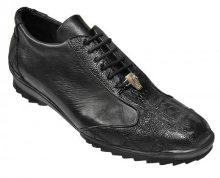 Mensusa Products Made In Italy Designer Mauri Los Altos Black Genuine Ostrich / Leather Sneakers