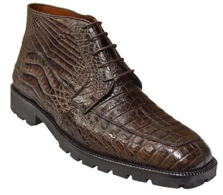 Mensusa Products Made In Italy Designer Mauri Los Altos Brown All-Over Genuine Crocodile Ankle Boots