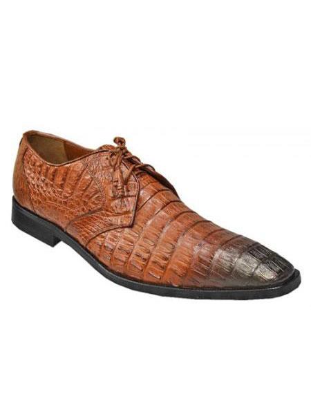 Mensusa Products Made In Italy Designer Mauri Los Altos Cognac / Black Shaded All Over Genuine Hornback Crocodile Shoes