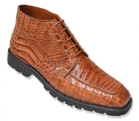 Mensusa Products Made In Italy Designer Mauri Los Altos Cognac All-Over Genuine Crocodile Ankle Boots