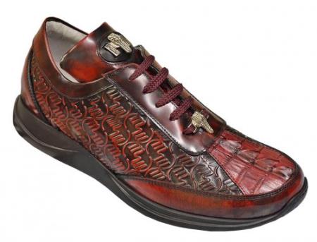 Mensusa Products Made In Italy Designer Mauri Ruby Red Genuine Hornback Crocodile / Brushed Off Calf Leather Sneakers