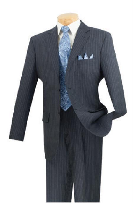 Mensusa Products 100% Linen Single Breasted 2 Buttons Side Vents Flat Front Pants Pin Stripe Navy Stripe
