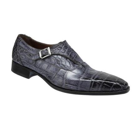 Mensusa Products Made In Italy Designer Mauri Lapis Alligator Monk Strap Shoes Medium Gray