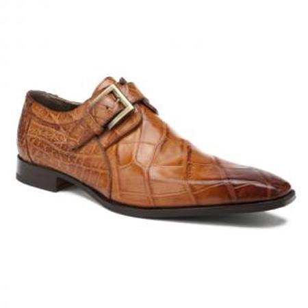 Mensusa Products Made In Italy Designer Mauri Saga Alligator Monk Strap Shoes Cognac