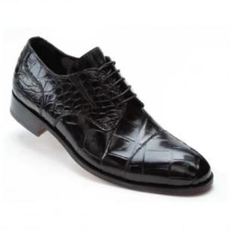 Mensusa Products Made In Italy Designer Mauri Sforza Alligator Cap Toe Shoes Black