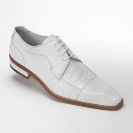Mensusa Products Made In Italy Designer Mauri Carrara Ostrich Leg Cap Toe Shoes White