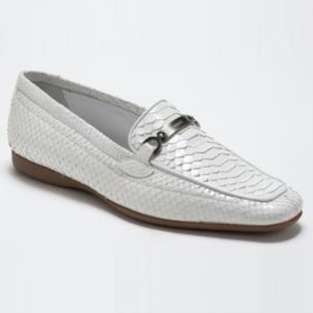 Mensusa Products Made In Italy Designer Mauri Blanc Python Bit Loafers White