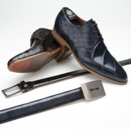 Mensusa Products Made In Italy Designer Mauri Bernini Alligator Derby Shoes Wonder Blue And Black