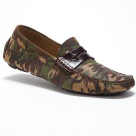Mensusa Products Made In Italy Designer Mauri Camo Suede & Crocodile Driving Loafers Camouflage