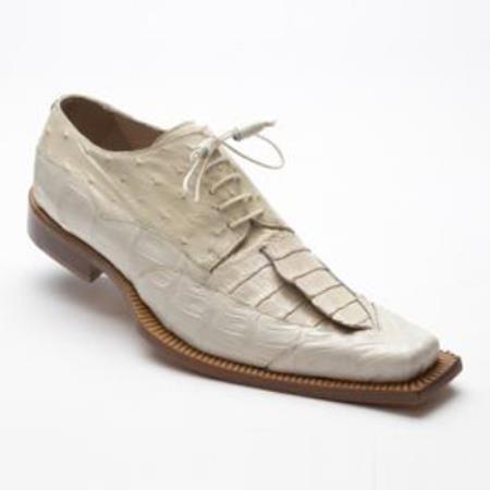 Mensusa Products Made In Italy Designer Mauri Ostrich / Crocodile / Hornback Shoes Cream