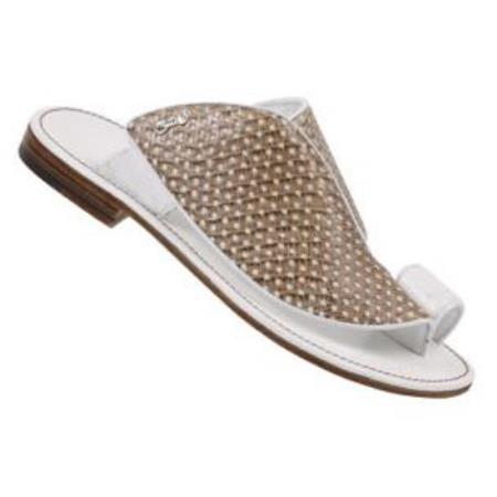 Mensusa Products Made In Italy Designer Mauri Otranto Lizard & Ostrich Sandals Taupe/White