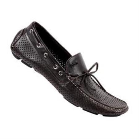 Mensusa Products Made In Italy Designer Mauri Lambretta Perforated Driving Shoes Black