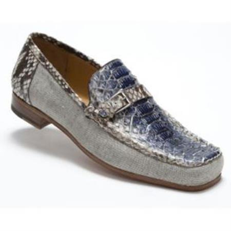 Mensusa Products Made In Italy Designer Mauri Ca'd'oro Python & Linen Strap Loafers Blue / Brown