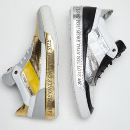 Mensusa Products Made In Italy Designer Mauri Express Nappa & Crocodile Sneakers Black/White Yellow/White