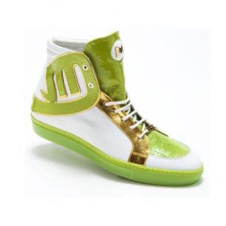 Mensusa Products Made In Italy Designer Mauri Mojito Nappa & Croco Sneakers Lime / White