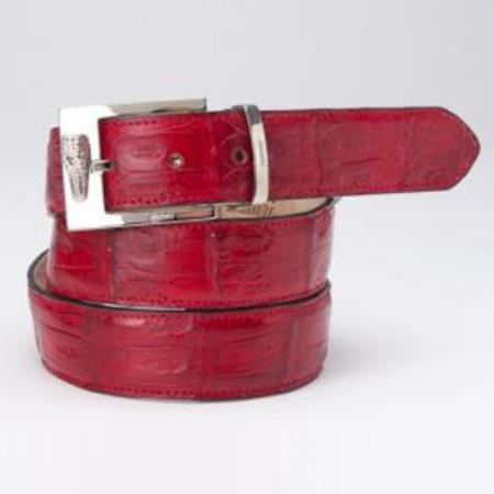 Mensusa Products Made In Italy Designer Mauri Baby Crocodile ~ alligator Belt Red
